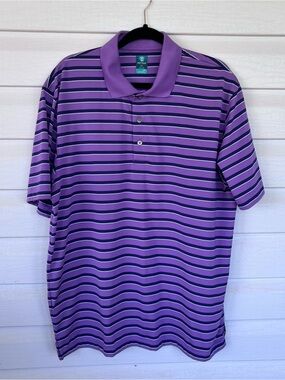 Pro Tour Men's Airplay Golf Polo Purple Navy Striped Performance Shirt Size XL